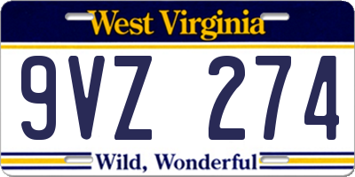 WV license plate 9VZ274
