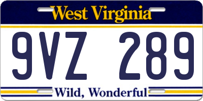 WV license plate 9VZ289