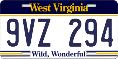 WV license plate 9VZ294