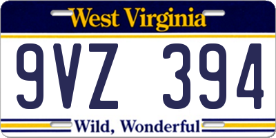 WV license plate 9VZ394