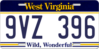 WV license plate 9VZ396