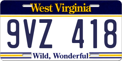 WV license plate 9VZ418
