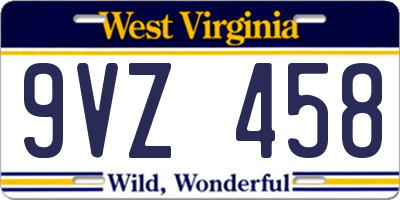 WV license plate 9VZ458