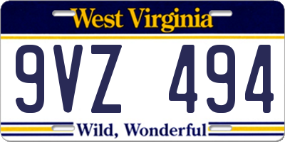 WV license plate 9VZ494