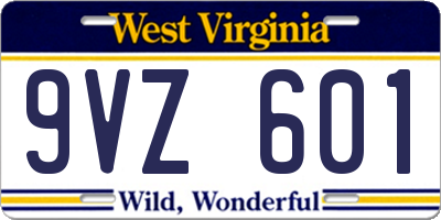 WV license plate 9VZ601