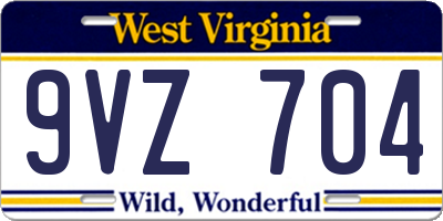 WV license plate 9VZ704