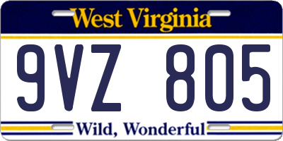 WV license plate 9VZ805