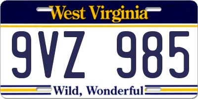 WV license plate 9VZ985