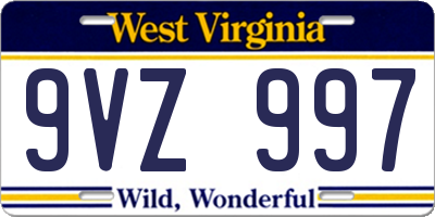 WV license plate 9VZ997
