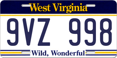 WV license plate 9VZ998