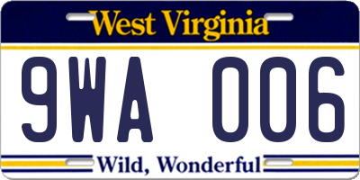 WV license plate 9WA006