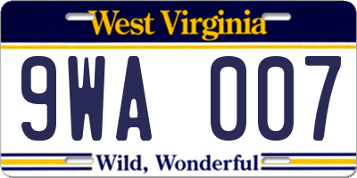 WV license plate 9WA007