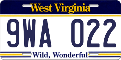 WV license plate 9WA022