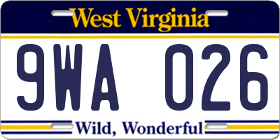 WV license plate 9WA026