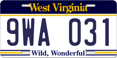 WV license plate 9WA031