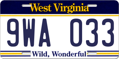 WV license plate 9WA033