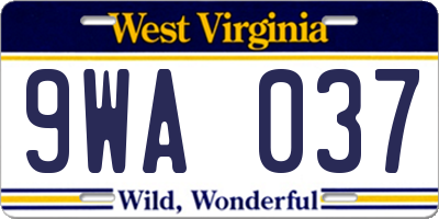 WV license plate 9WA037