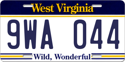 WV license plate 9WA044
