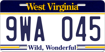 WV license plate 9WA045