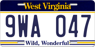 WV license plate 9WA047
