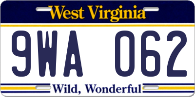 WV license plate 9WA062