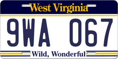 WV license plate 9WA067