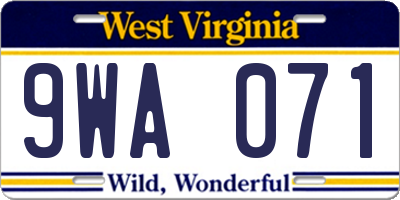 WV license plate 9WA071