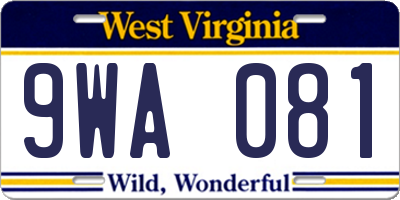 WV license plate 9WA081