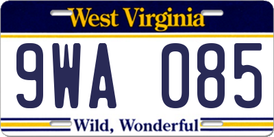WV license plate 9WA085