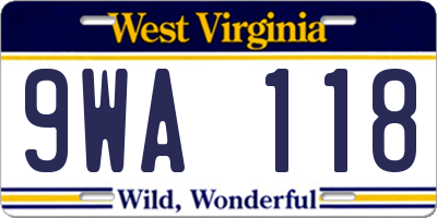 WV license plate 9WA118