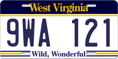 WV license plate 9WA121