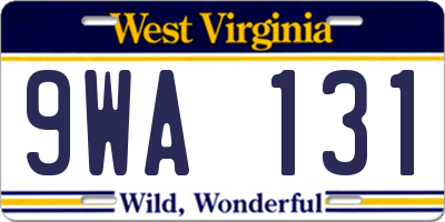 WV license plate 9WA131