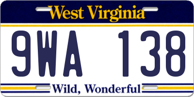 WV license plate 9WA138