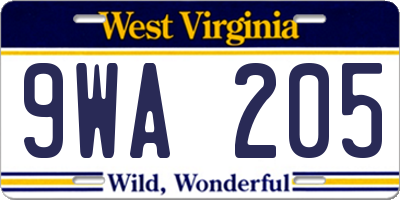 WV license plate 9WA205