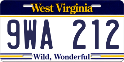 WV license plate 9WA212