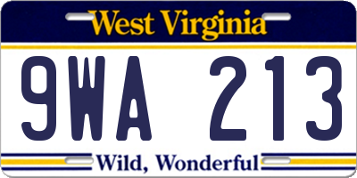 WV license plate 9WA213