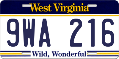 WV license plate 9WA216