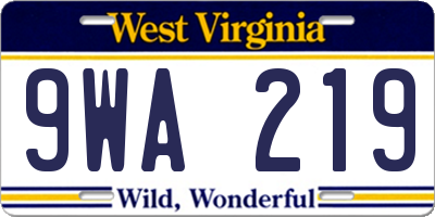 WV license plate 9WA219