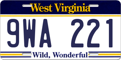 WV license plate 9WA221