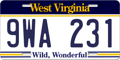 WV license plate 9WA231