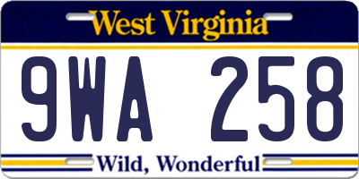 WV license plate 9WA258