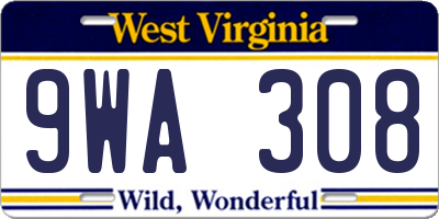 WV license plate 9WA308