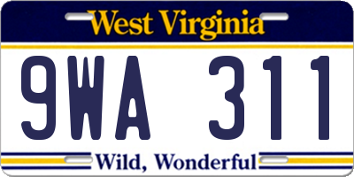 WV license plate 9WA311