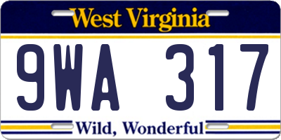 WV license plate 9WA317