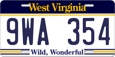 WV license plate 9WA354