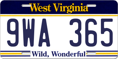 WV license plate 9WA365