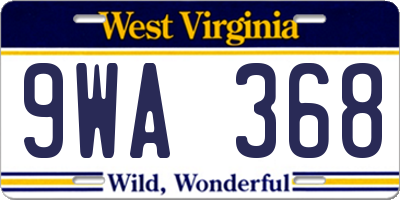 WV license plate 9WA368