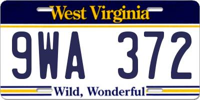 WV license plate 9WA372