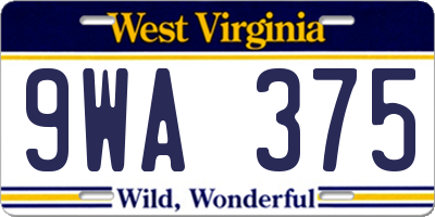 WV license plate 9WA375