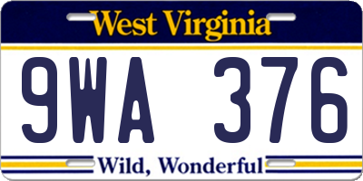 WV license plate 9WA376
